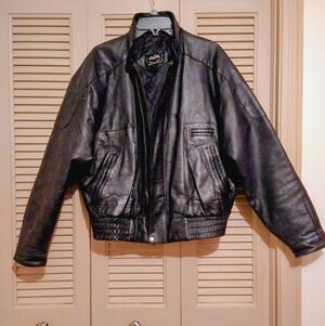 LEATHER MOTORCYCLE JACKET♣️ RACER COLLAR ♣️Size L